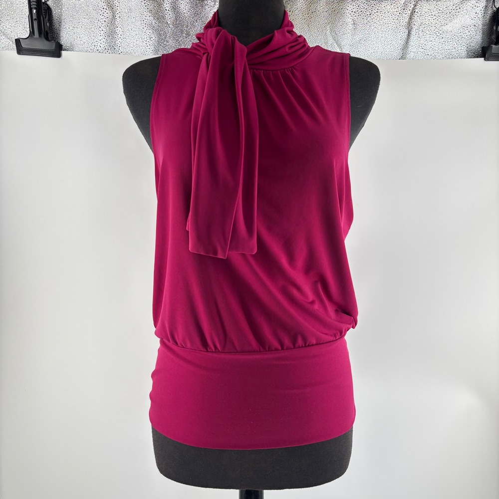 Express Magenta Pink Tie Neck Sleeveless Blouson Blouse Top Womens Medium